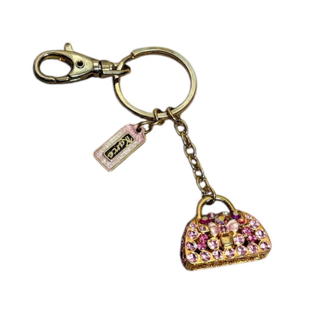 NEW unbranded gold and pink bag charm bling bow dazzle delightful colorful fun